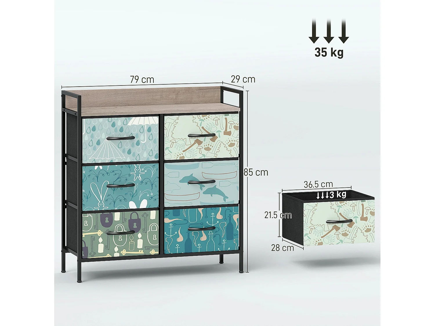 Sambo Blue 6 Drawer Fabric Storage Chest