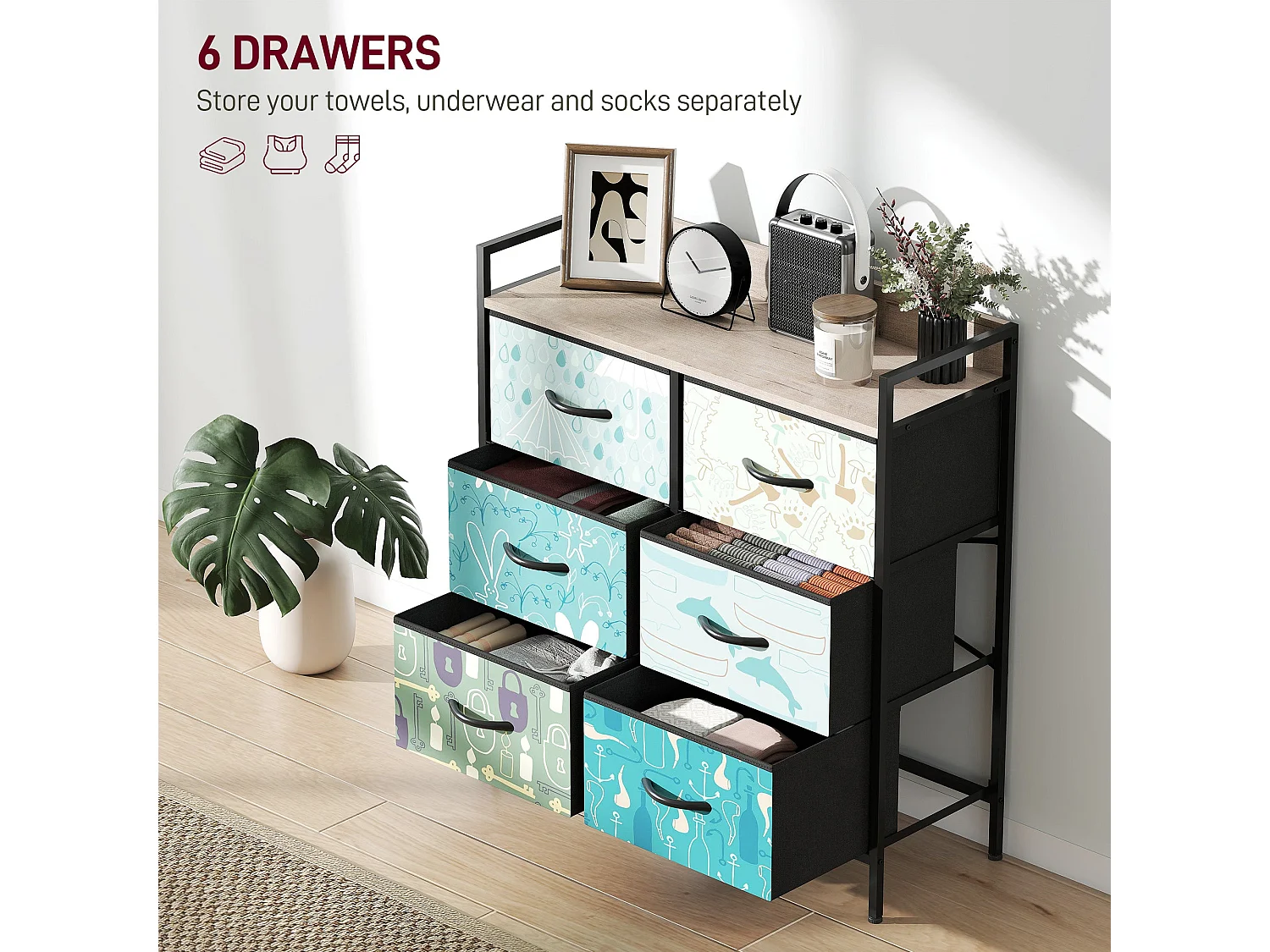 Sambo Blue 6 Drawer Fabric Storage Chest