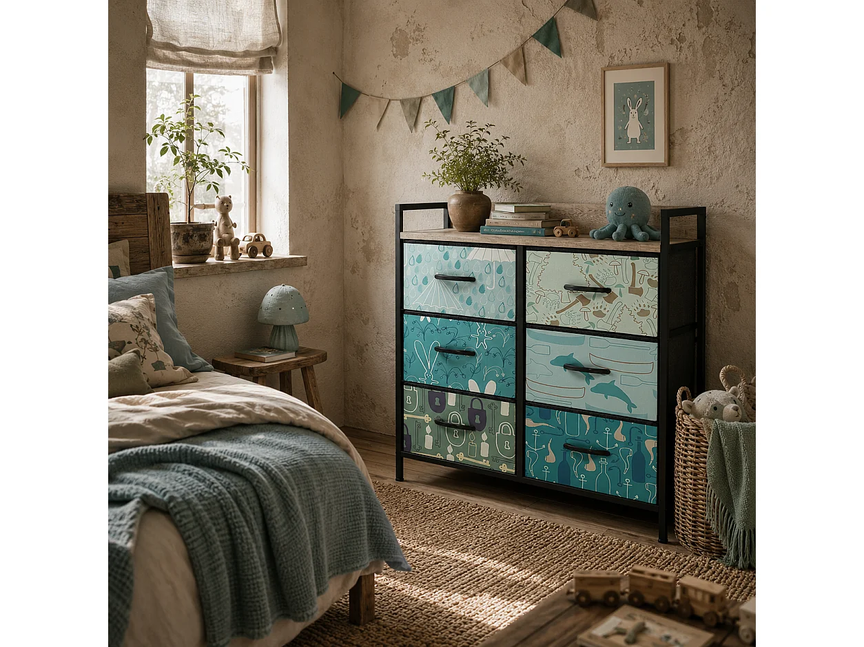 Sambo Blue 6 Drawer Fabric Storage Chest