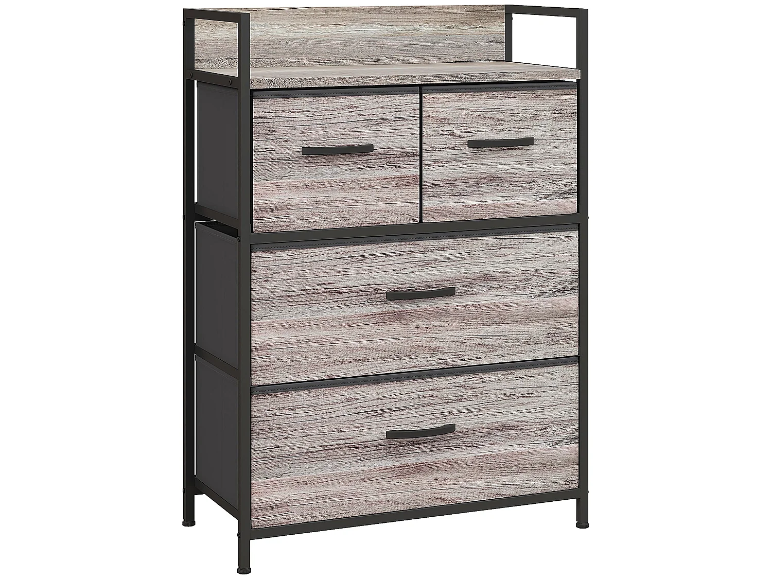 Doyo Elso 4 Drawer Fabric Chest Grey Wood Effect Industrial Rustic Storage