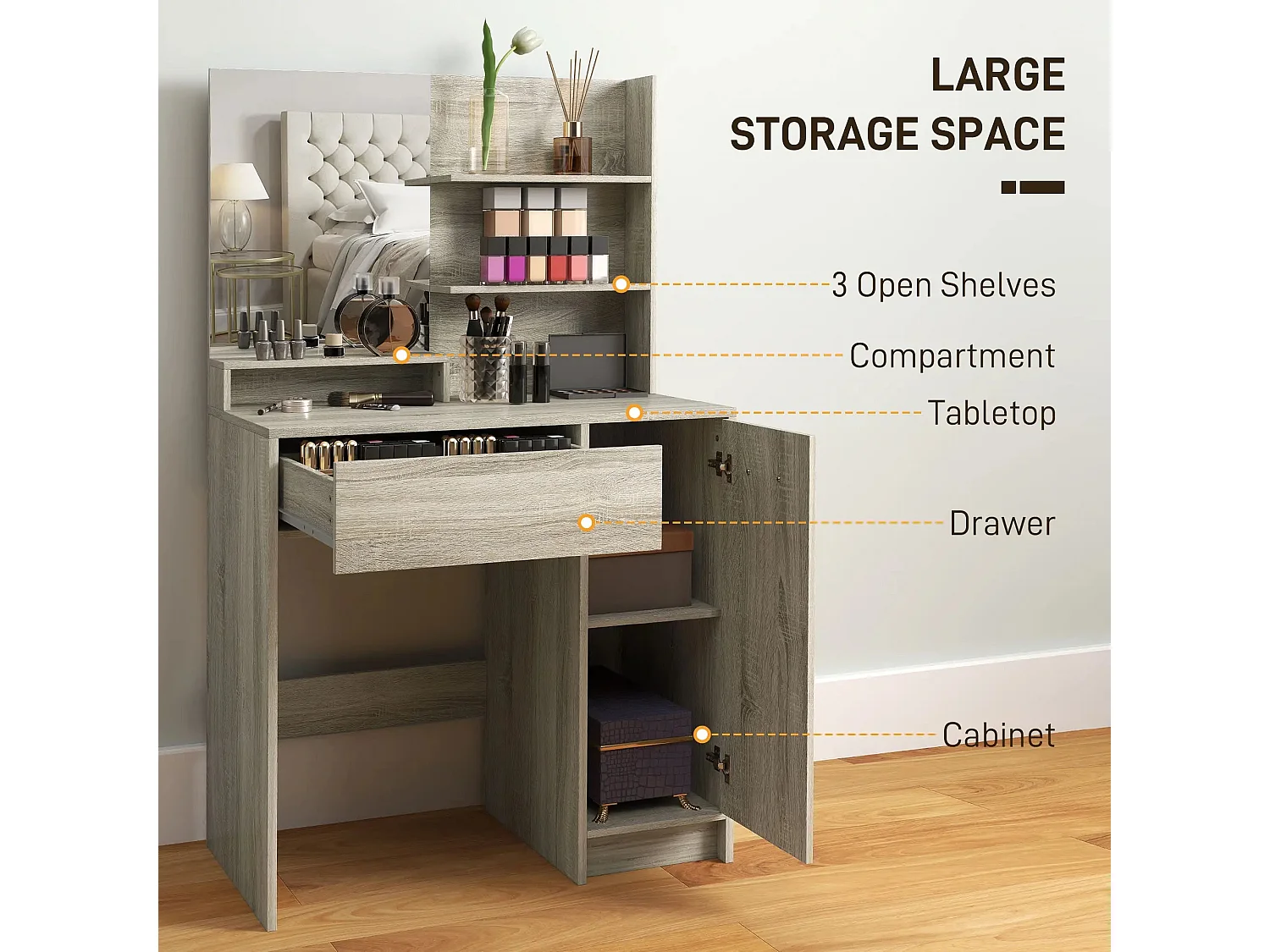 Marini Wood Effect Vanity Dressing Table and Padded Stool with Storage