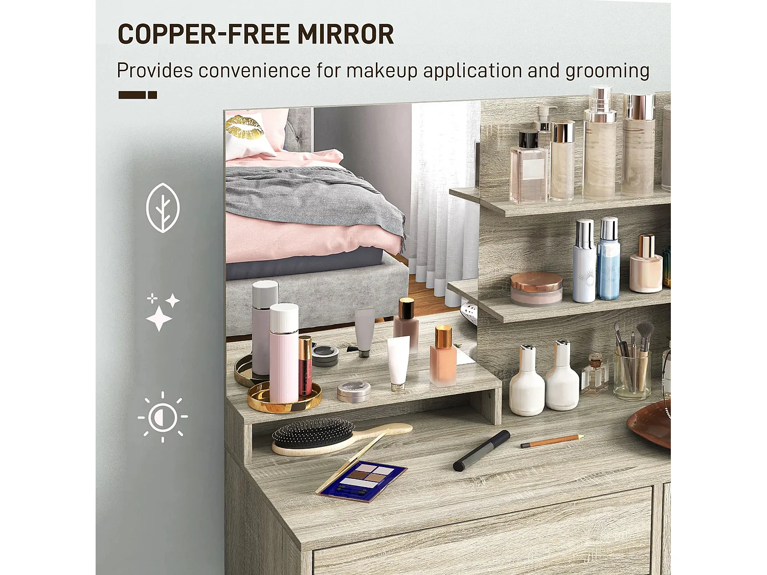 Marini Wood Effect Vanity Dressing Table and Padded Stool with Storage