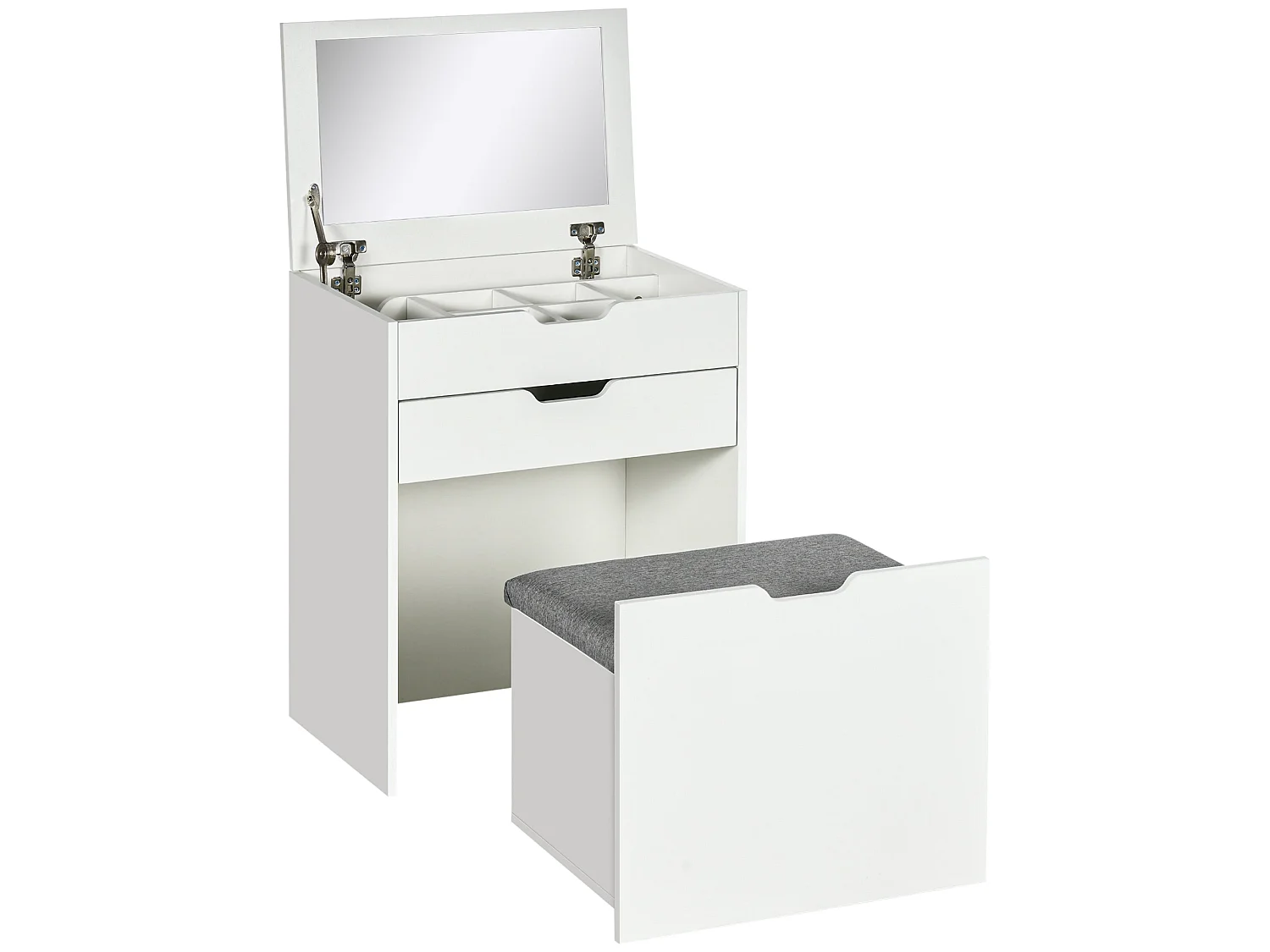 Nohadi White Dressing Table with Flip Up Mirror Hidden Storage and Storage Stool
