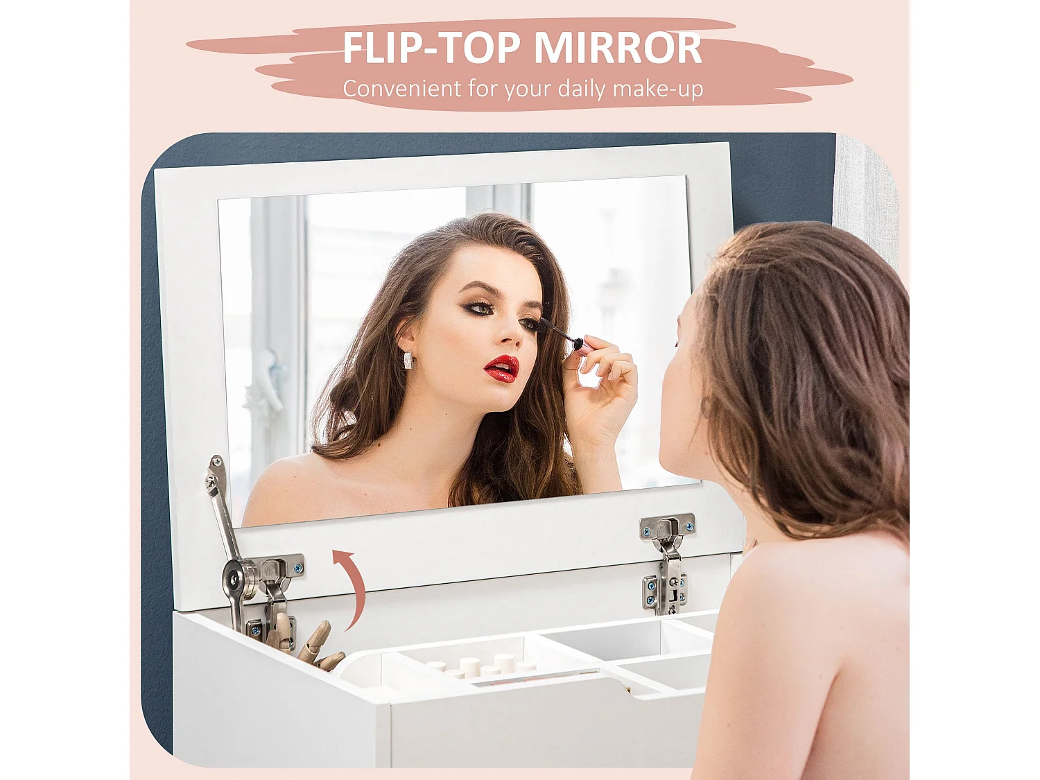 Nohadi White Dressing Table with Flip Up Mirror Hidden Storage and Storage Stool