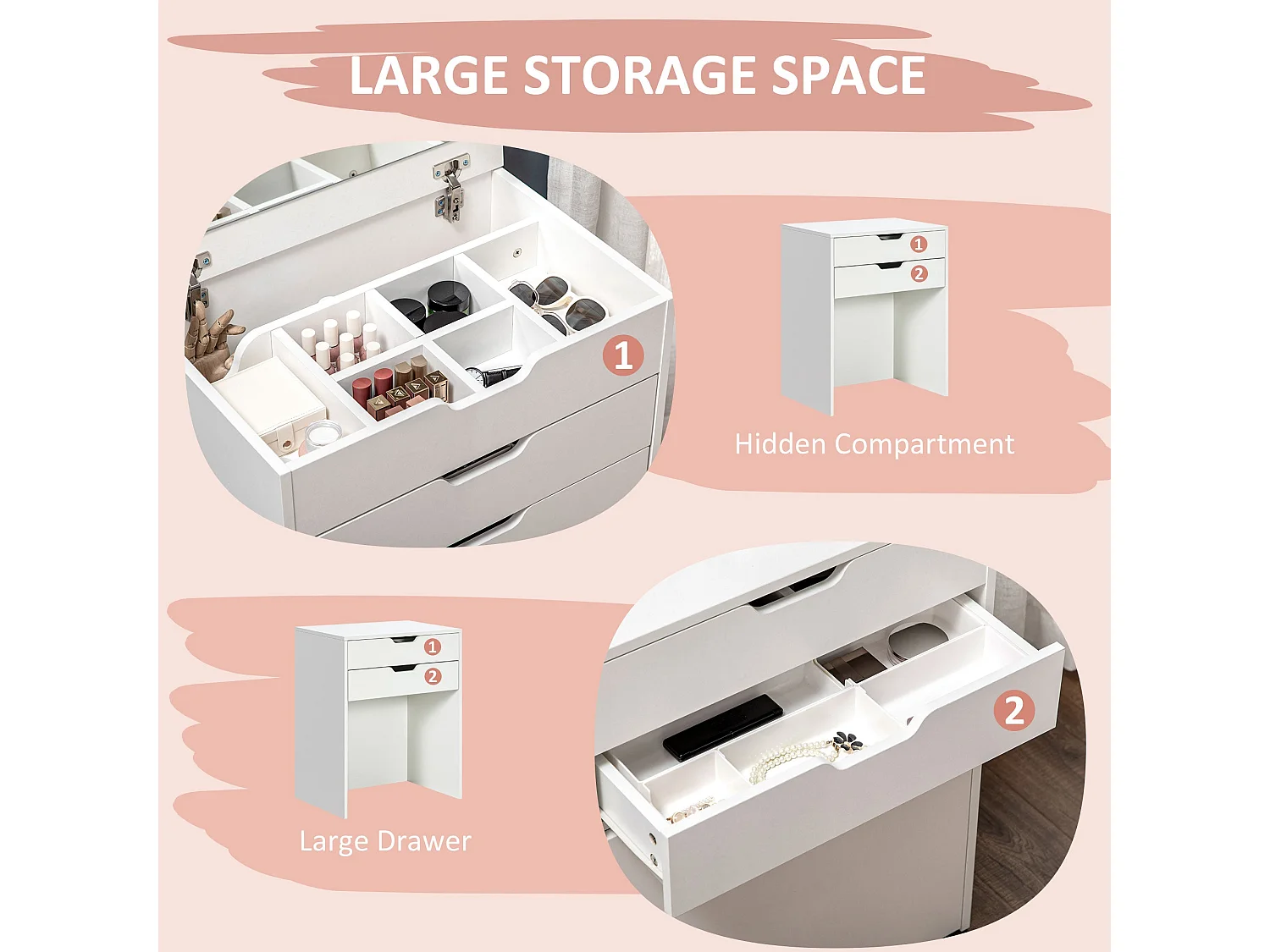 Nohadi White Dressing Table with Flip Up Mirror Hidden Storage and Storage Stool