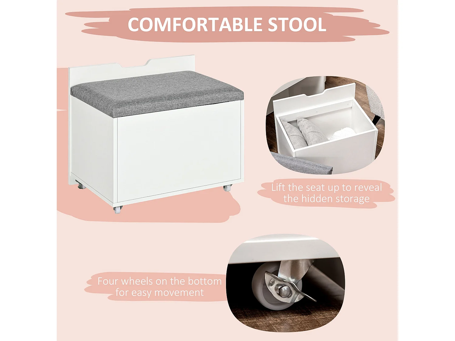 Nohadi White Dressing Table with Flip Up Mirror Hidden Storage and Storage Stool