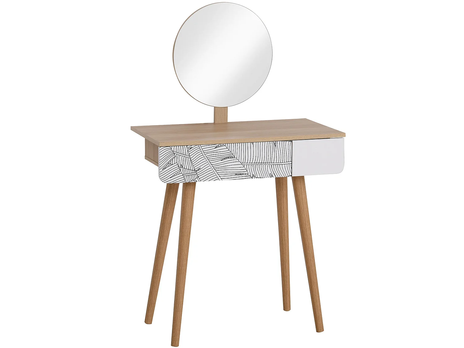 Zino Oak Colour Dressing Table with Adjustable Round Mirror and Pull Out Drawer