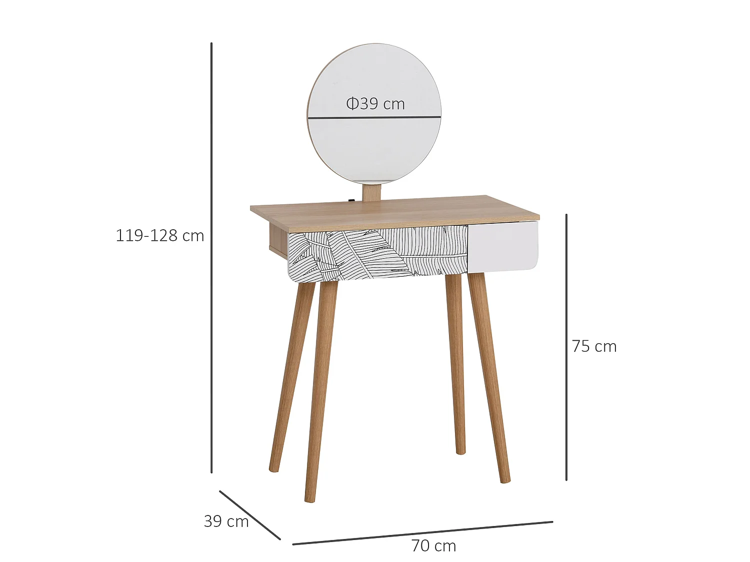 Zino Oak Colour Dressing Table with Adjustable Round Mirror and Pull Out Drawer