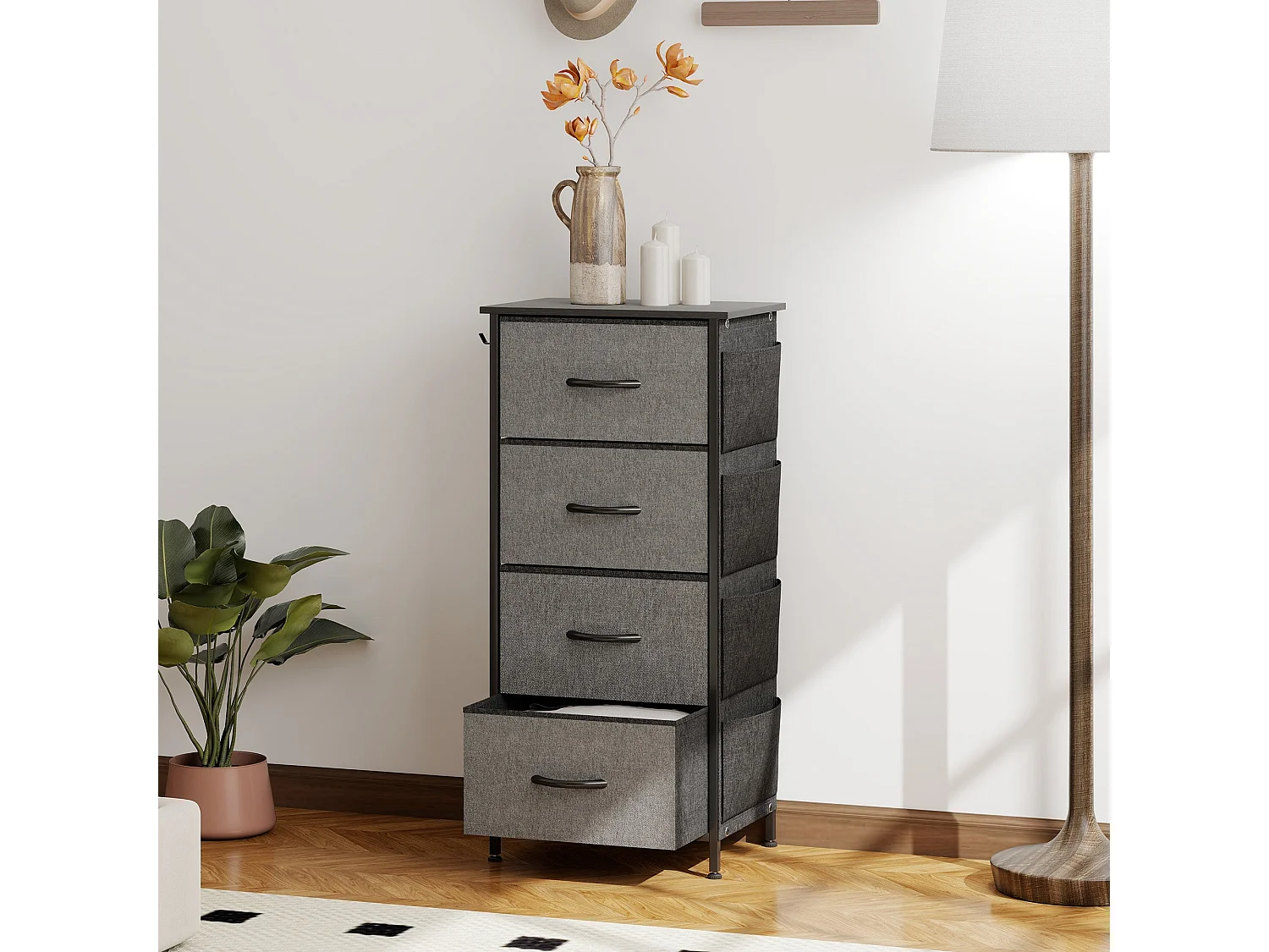 Lolova Charcoal Grey Fabric and Metal 4 Drawer Storage Chest