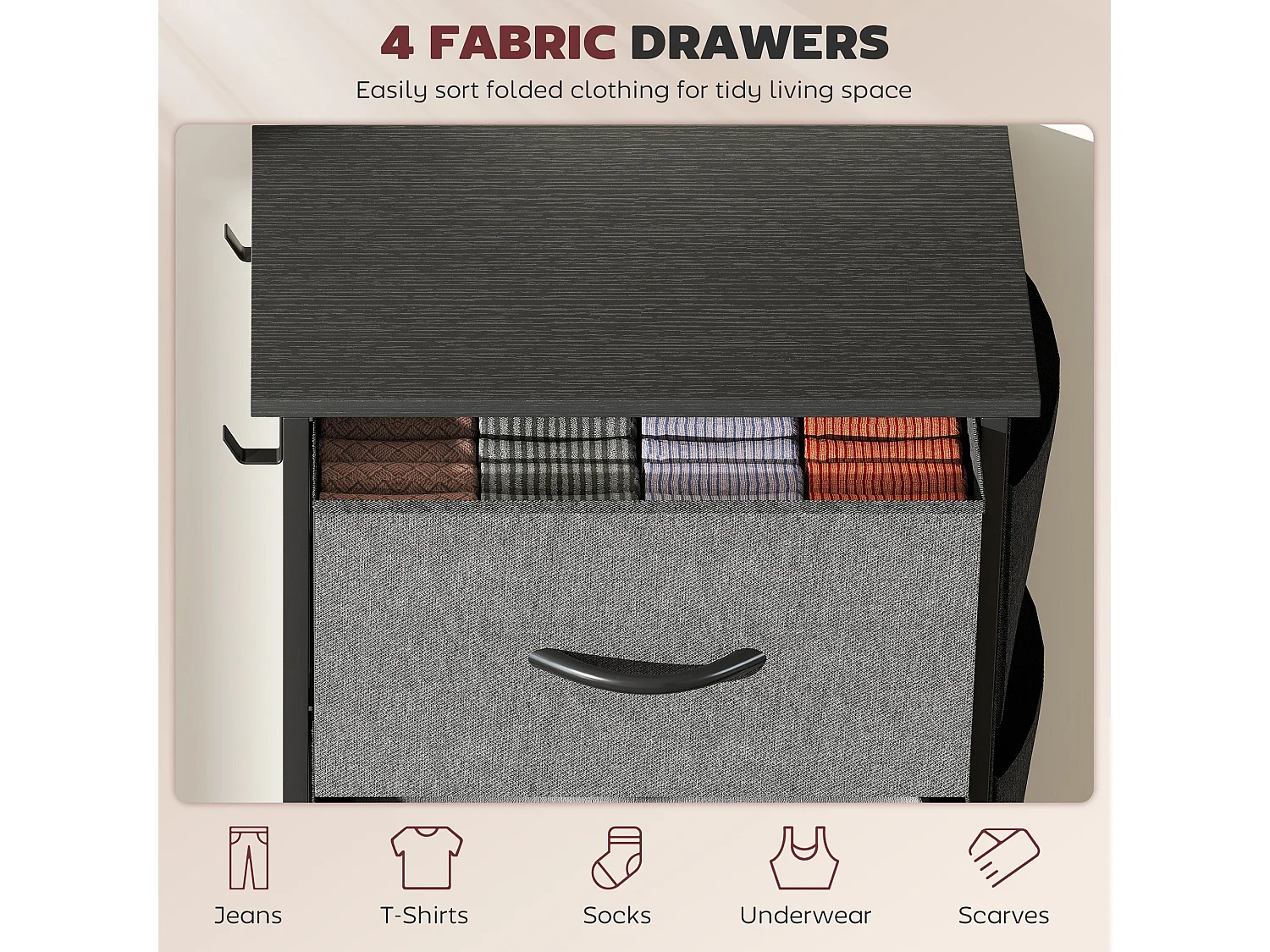 Lolova Charcoal Grey Fabric and Metal 4 Drawer Storage Chest