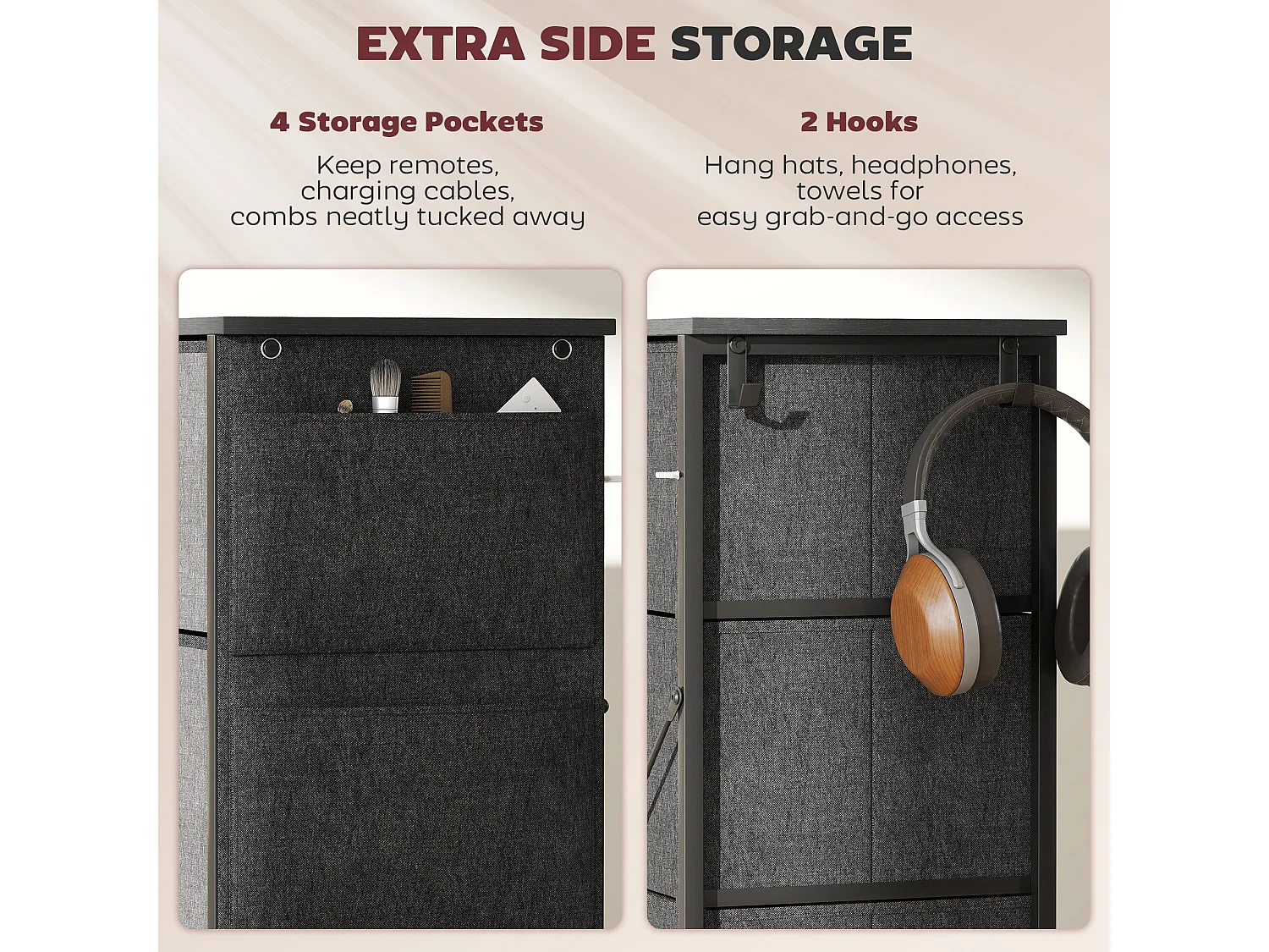 Lolova Charcoal Grey Fabric and Metal 4 Drawer Storage Chest