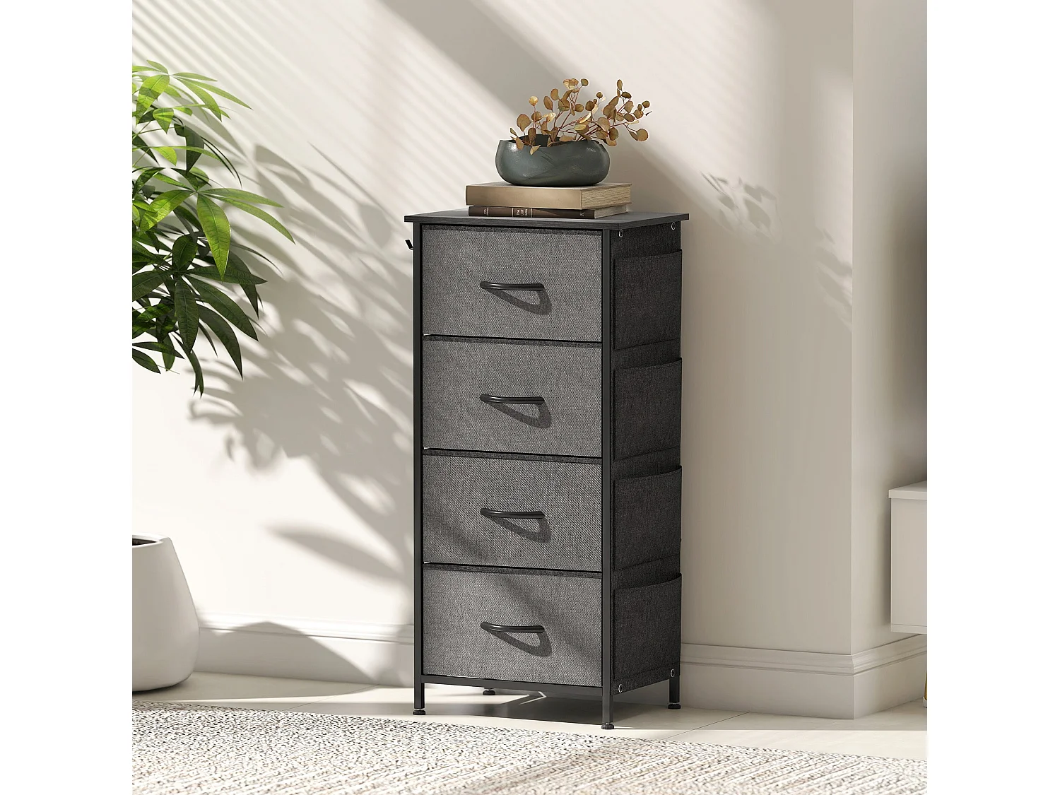 Lolova Charcoal Grey Fabric and Metal 4 Drawer Storage Chest