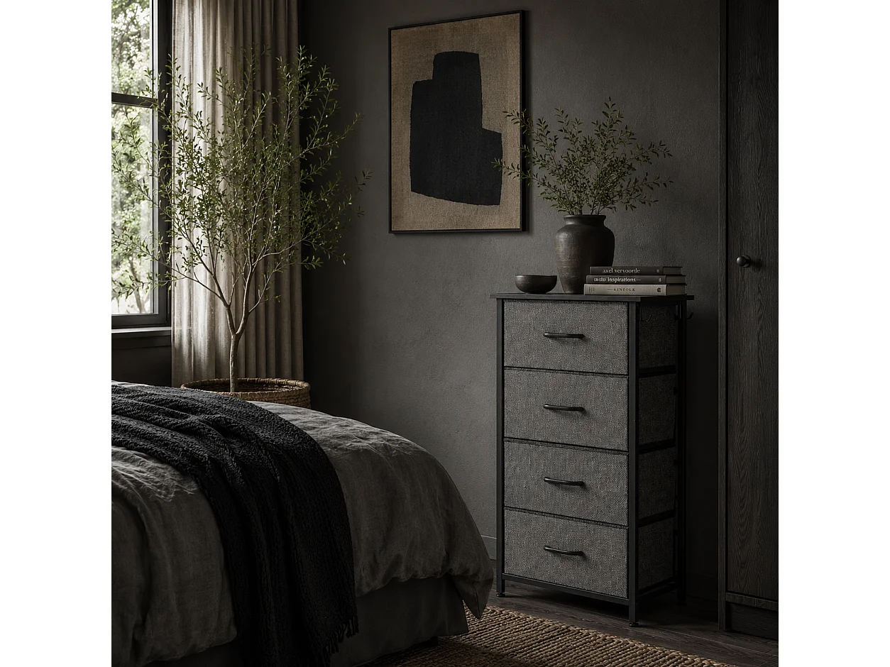 Lolova Charcoal Grey Fabric and Metal 4 Drawer Storage Chest