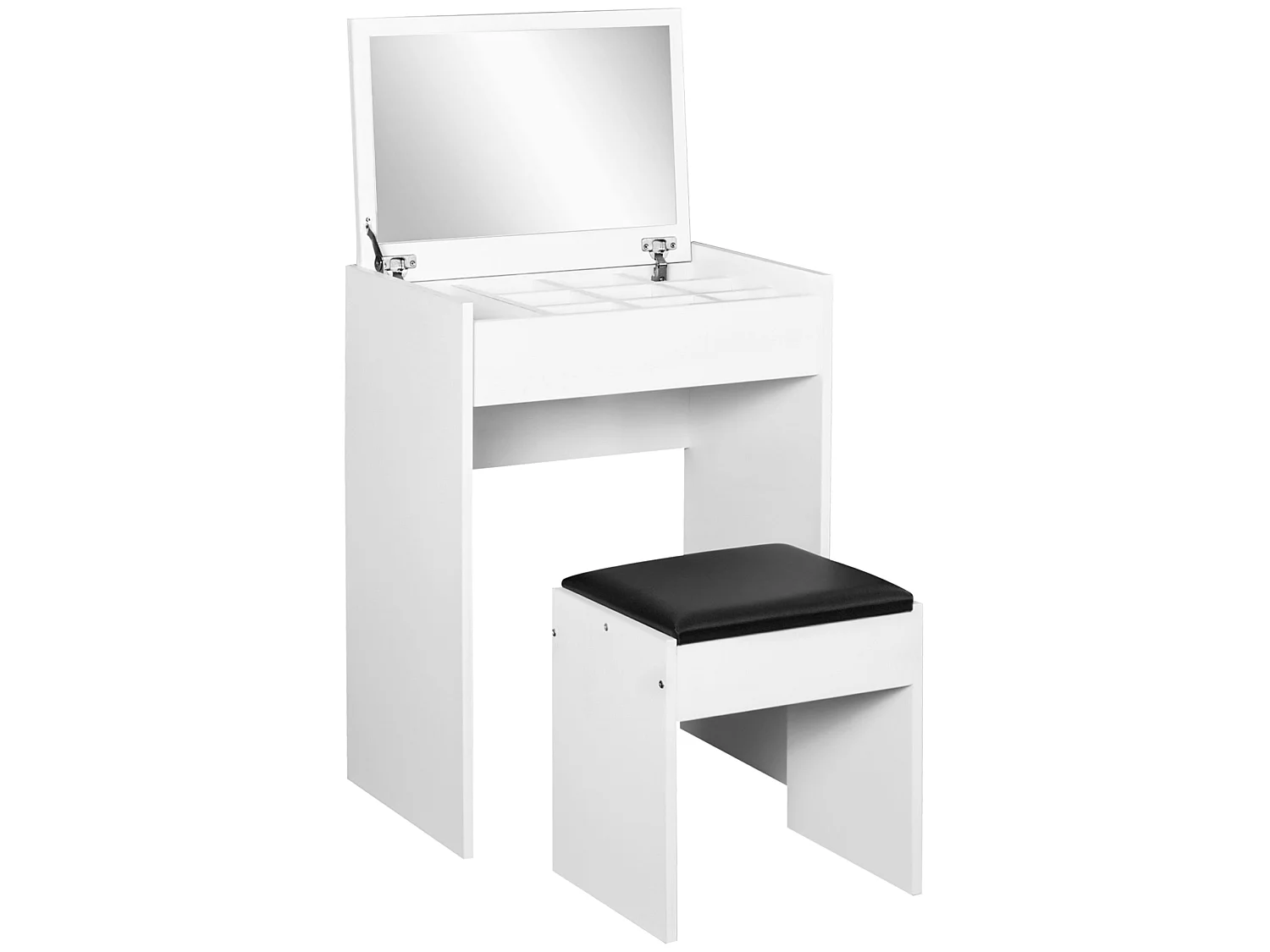 Nolena White Vanity Table with Flip Up Mirror Lift Top Storage and Padded Stool