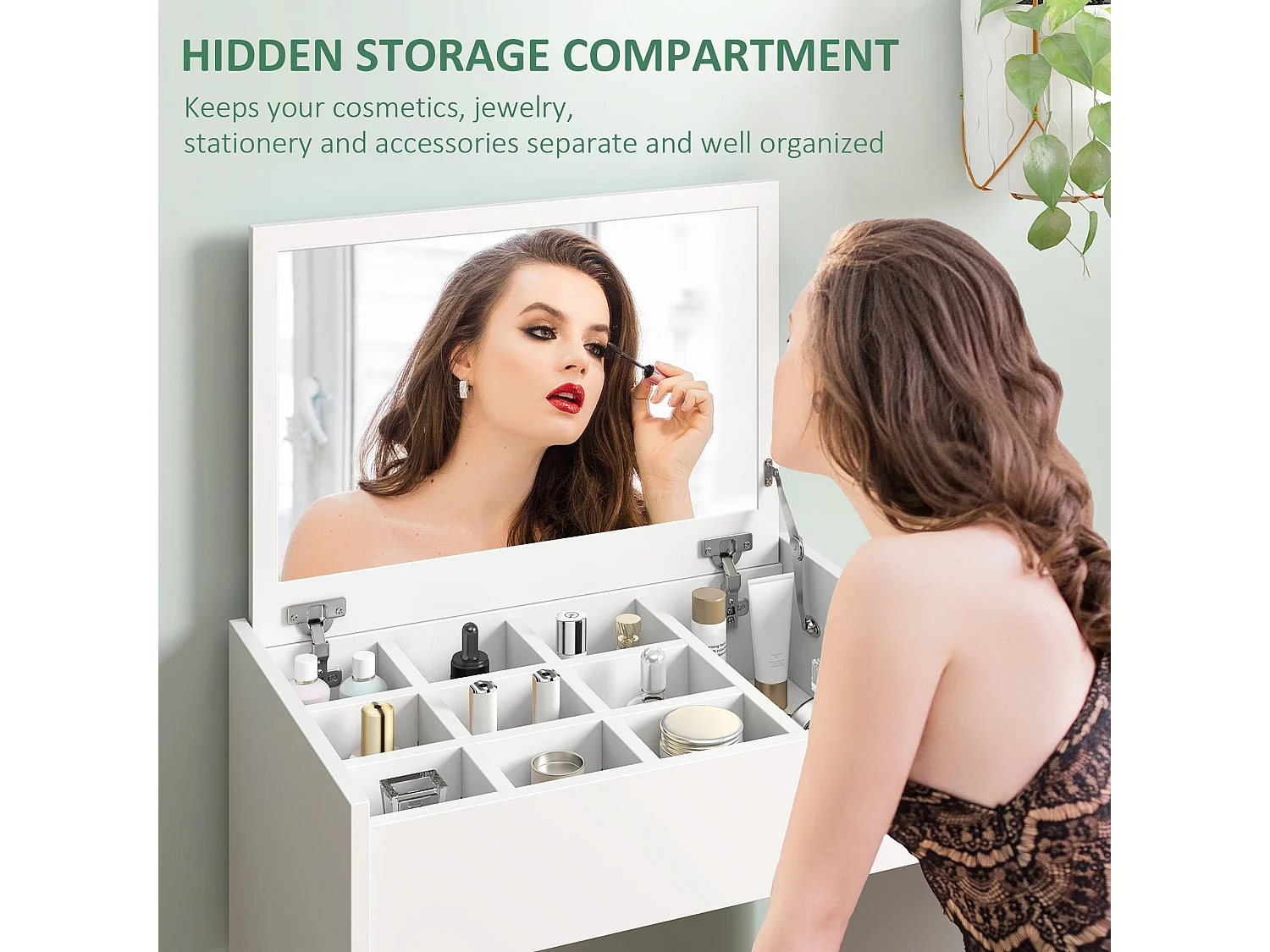 Nolena White Vanity Table with Flip Up Mirror Lift Top Storage and Padded Stool