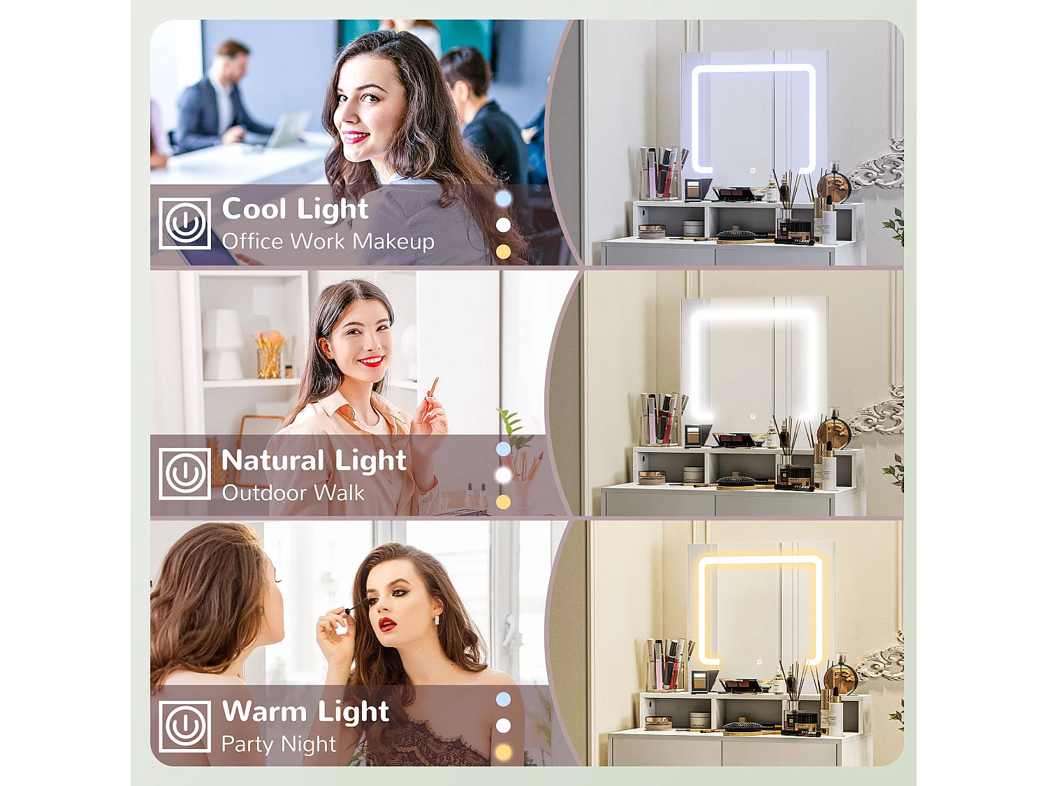 Linora Roso White Dressing Table with LED Mirror and Built in Storage