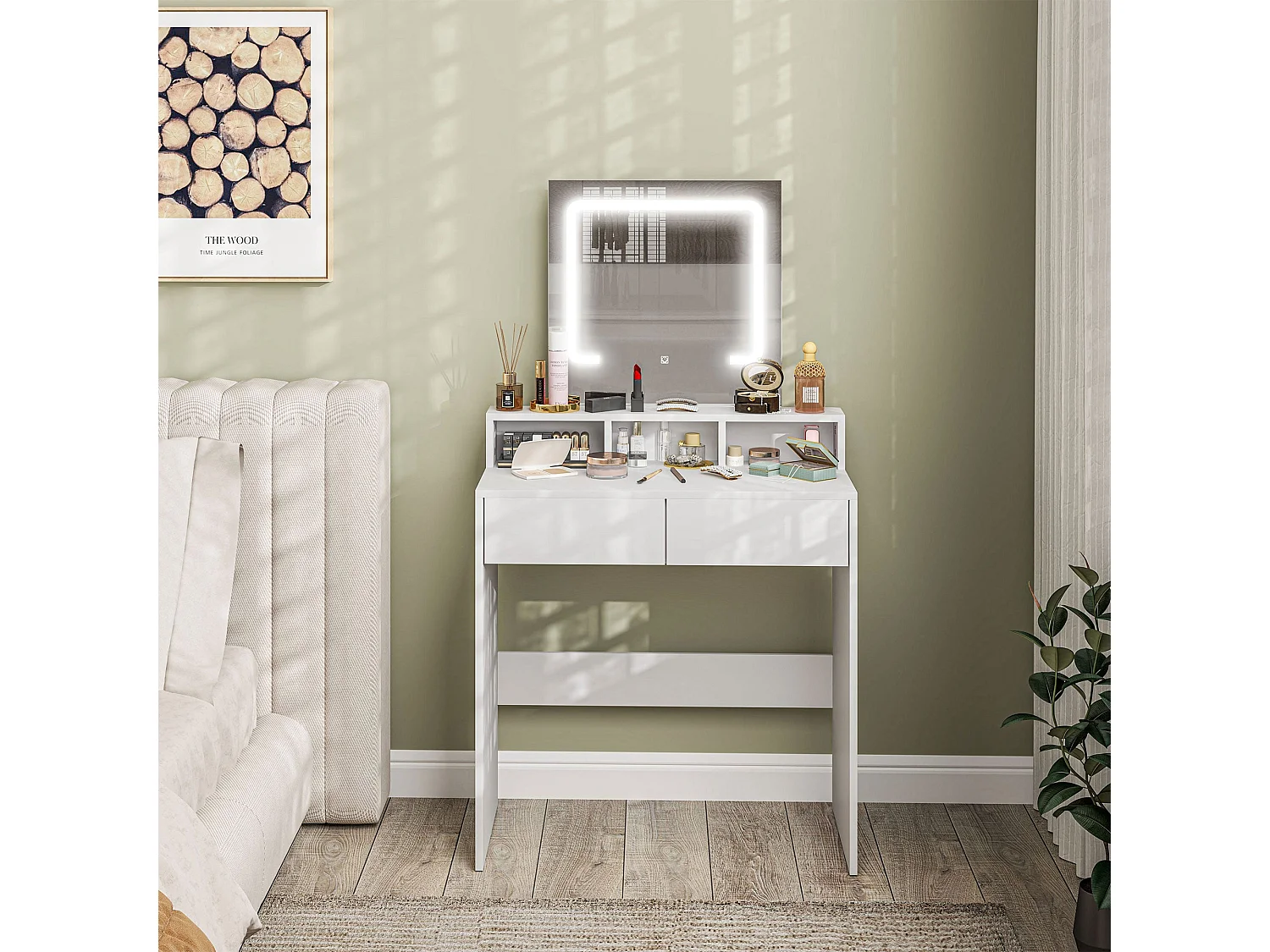 Linora Roso White Dressing Table with LED Mirror and Built in Storage