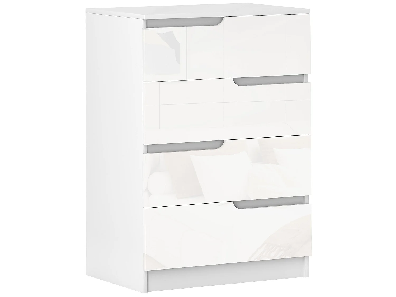 High Gloss White 4 Drawer Chest Compact Modern Dresser