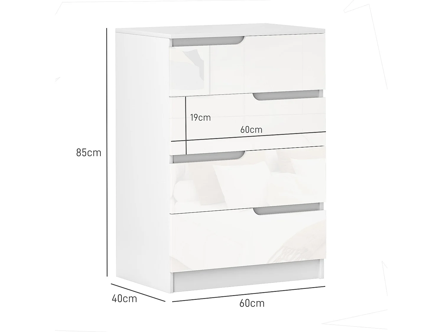 High Gloss White 4 Drawer Chest Compact Modern Dresser