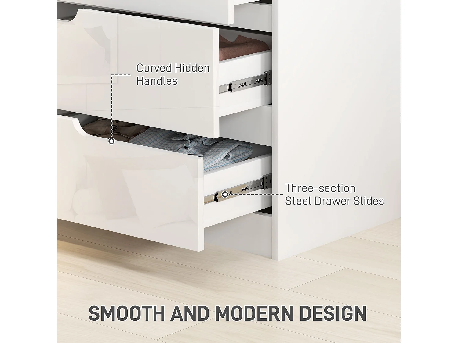High Gloss White 4 Drawer Chest Compact Modern Dresser