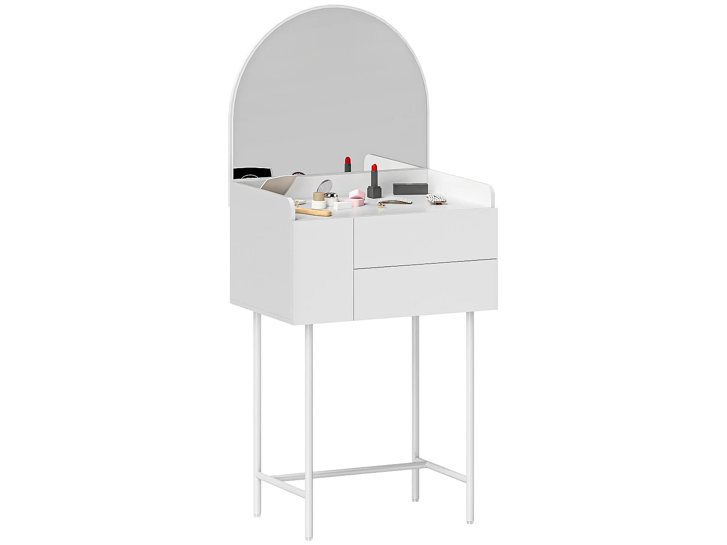 Panina White Compact Dressing Table with 3 Drawers and Arched Mirror