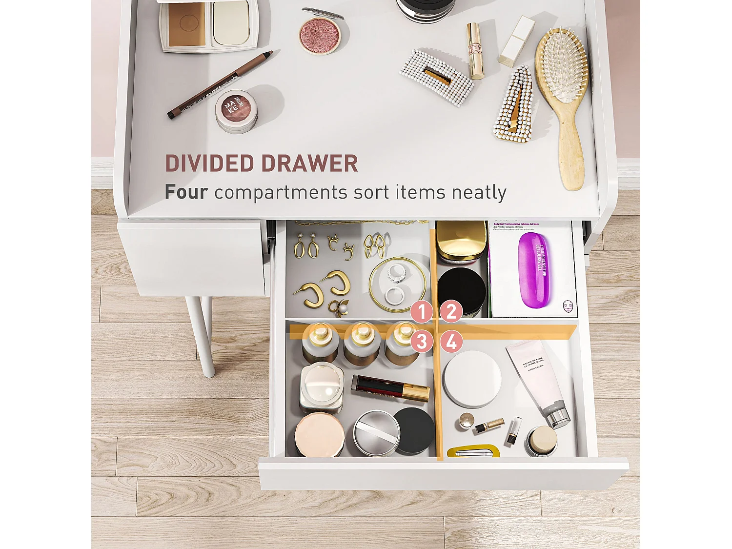 Panina White Compact Dressing Table with 3 Drawers and Arched Mirror