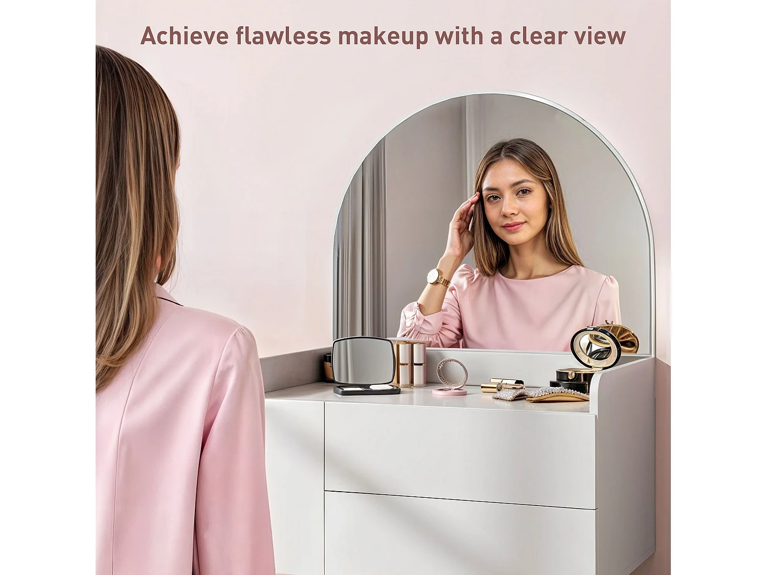 Panina White Compact Dressing Table with 3 Drawers and Arched Mirror
