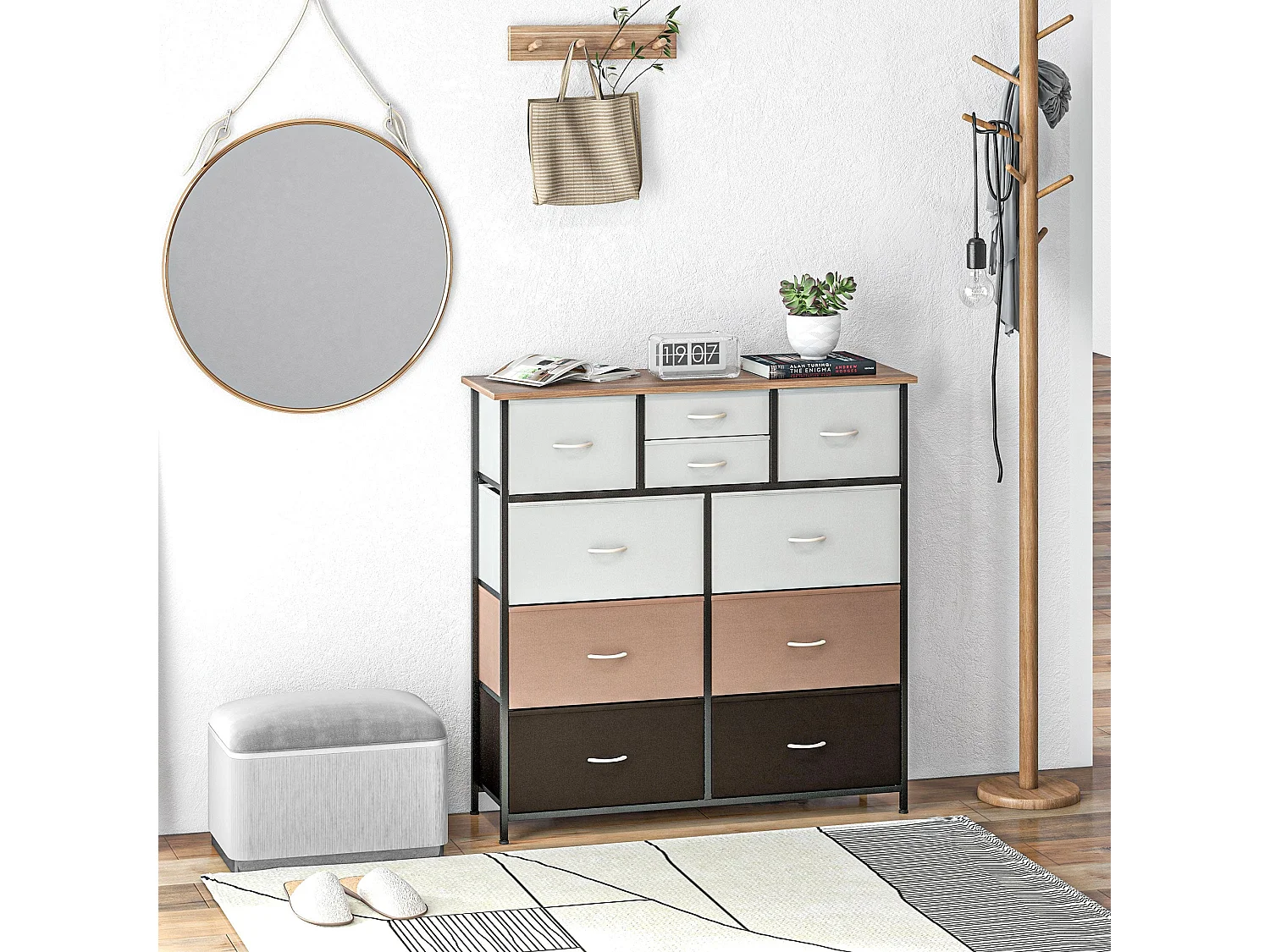 Sare Multicolour 10 Drawer Fabric Dresser with Foldable Drawers and Steel Frame