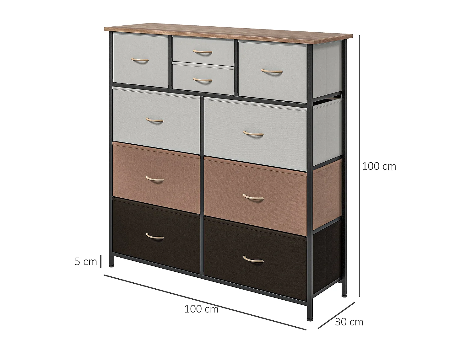Sare Multicolour 10 Drawer Fabric Dresser with Foldable Drawers and Steel Frame