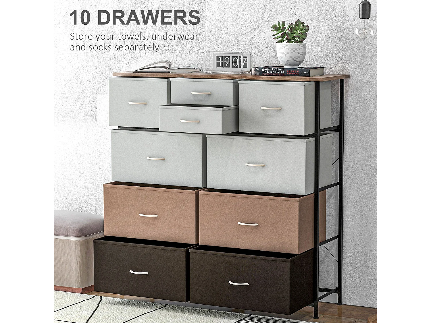 Sare Multicolour 10 Drawer Fabric Dresser with Foldable Drawers and Steel Frame