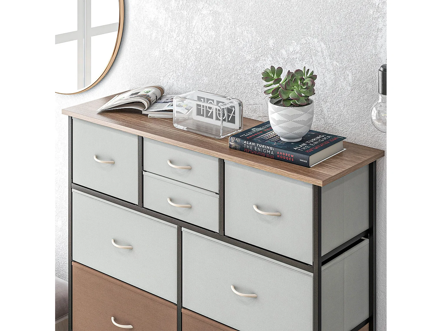 Sare Multicolour 10 Drawer Fabric Dresser with Foldable Drawers and Steel Frame