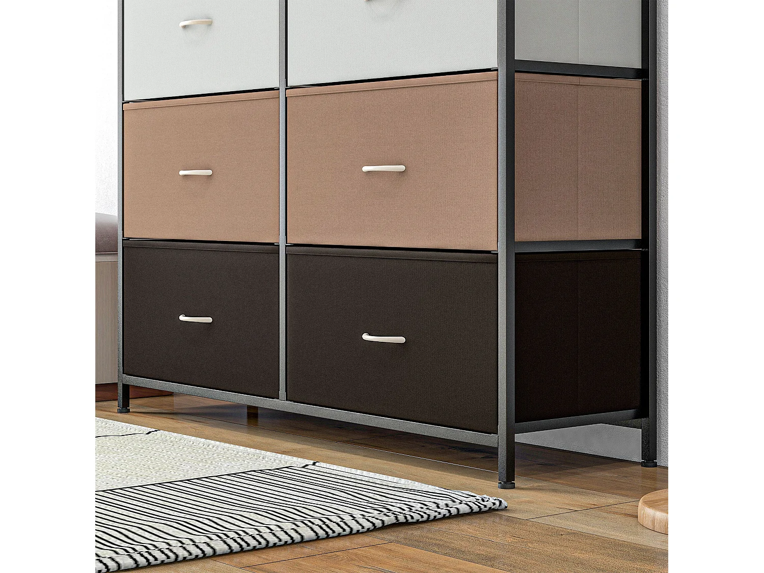 Sare Multicolour 10 Drawer Fabric Dresser with Foldable Drawers and Steel Frame
