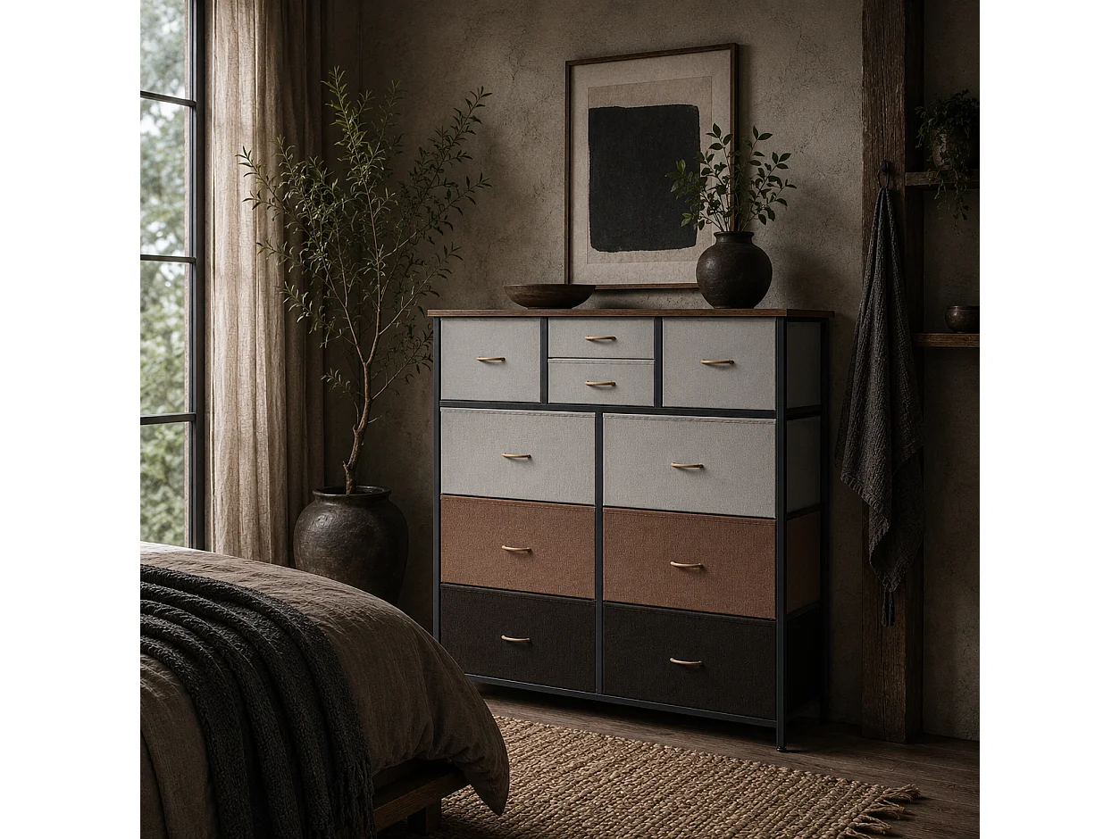 Sare Multicolour 10 Drawer Fabric Dresser with Foldable Drawers and Steel Frame