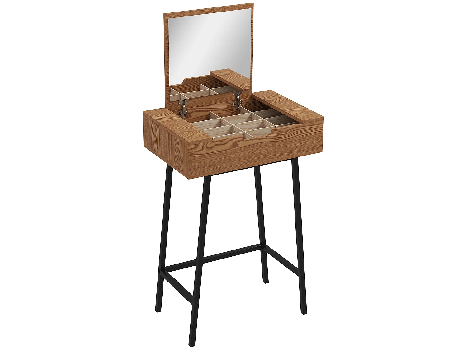 Fino Leri Natural Wood Effect Industrial Vanity Desk with Flip Up Mirror and 16 Hidden Compartments