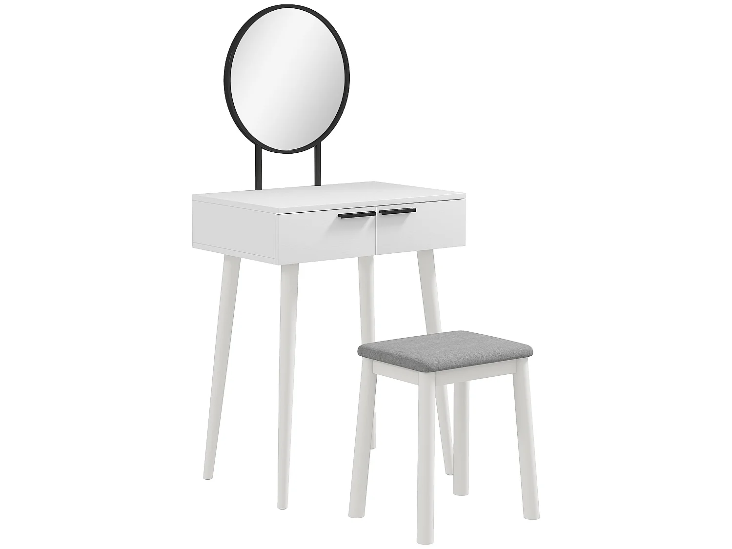 Comika White Dressing Table and Stool Set with Round Mirror 2 Drawers 60 x 40 x 123cm