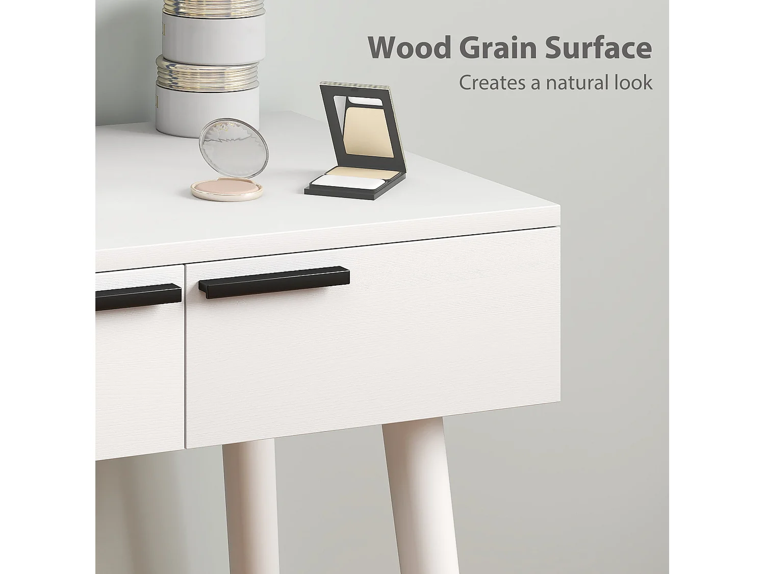 Comika White Dressing Table and Stool Set with Round Mirror 2 Drawers 60 x 40 x 123cm