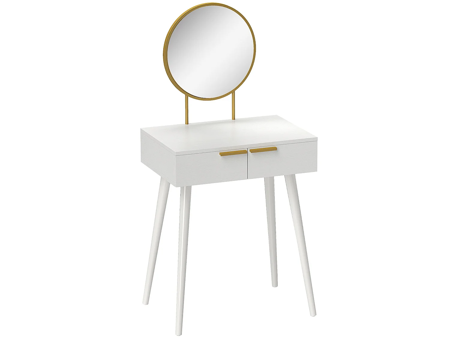 Sovaha White Dressing Table with Round Mirror and Drawers 60 x 40 x 123cm