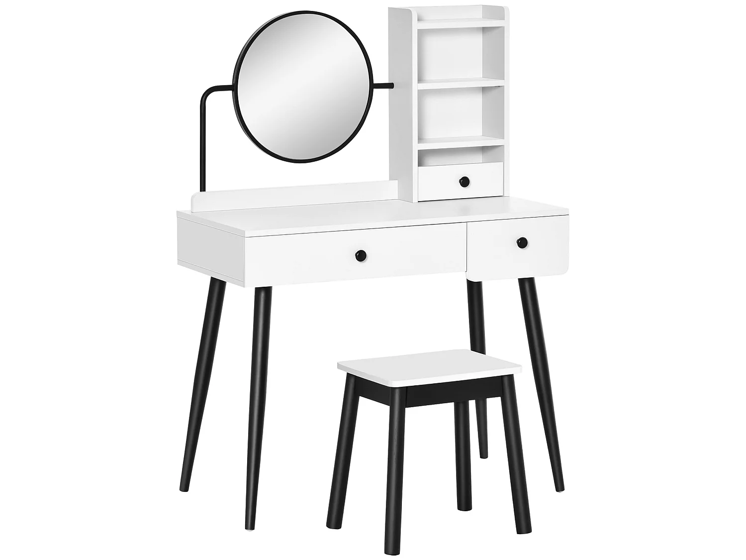 Viro White Dressing Table and Stool Set 3 Drawers with Open Shelving