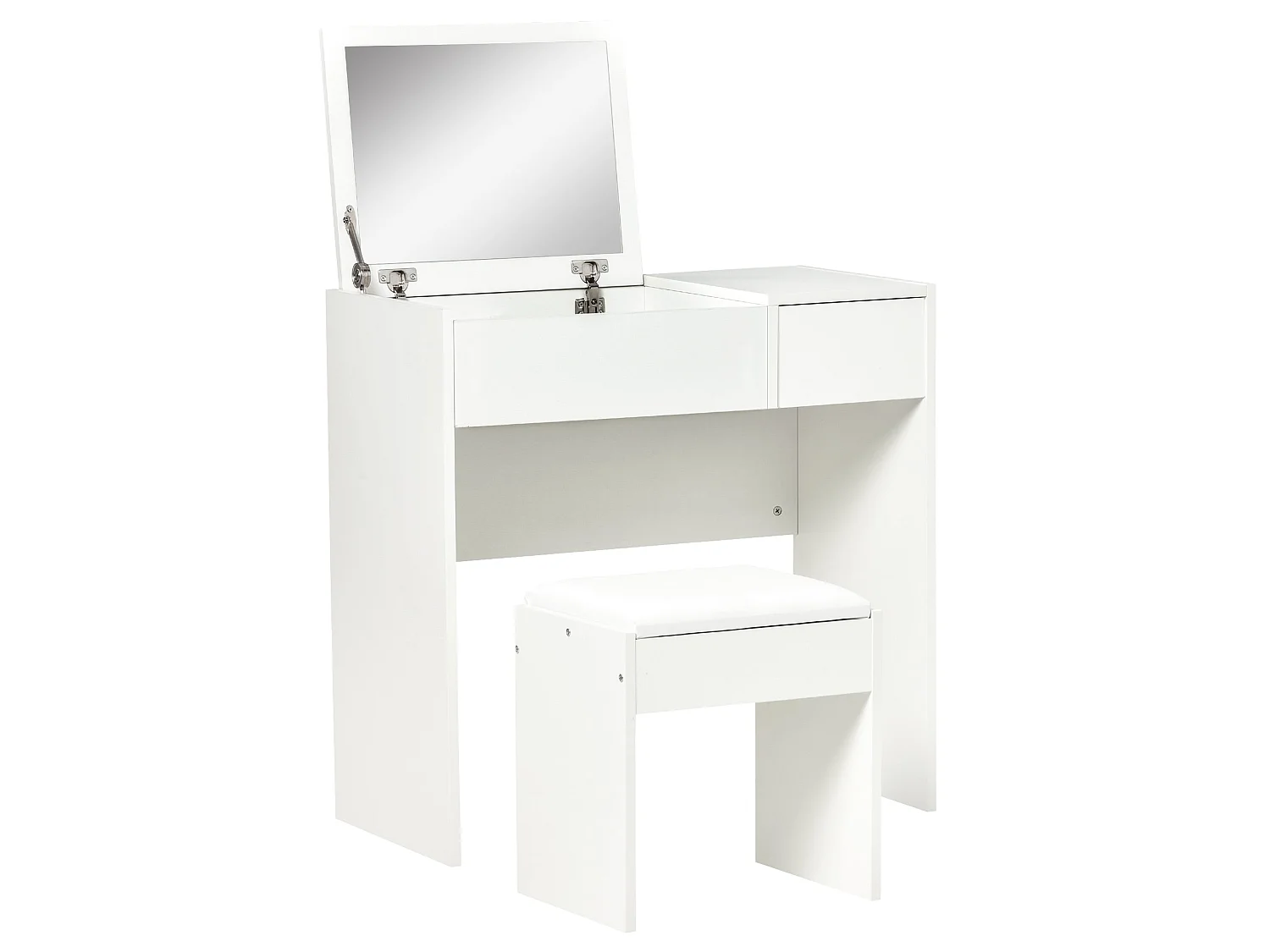 Firazzi White Vanity Desk with Flip Mirror Drawer Storage and Cushioned Stool