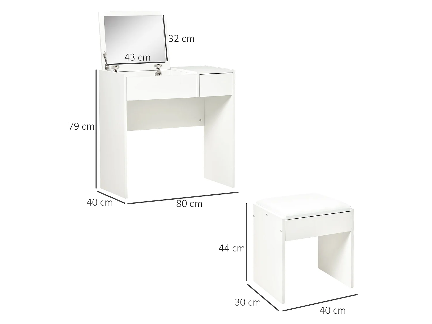 Firazzi White Vanity Desk with Flip Mirror Drawer Storage and Cushioned Stool
