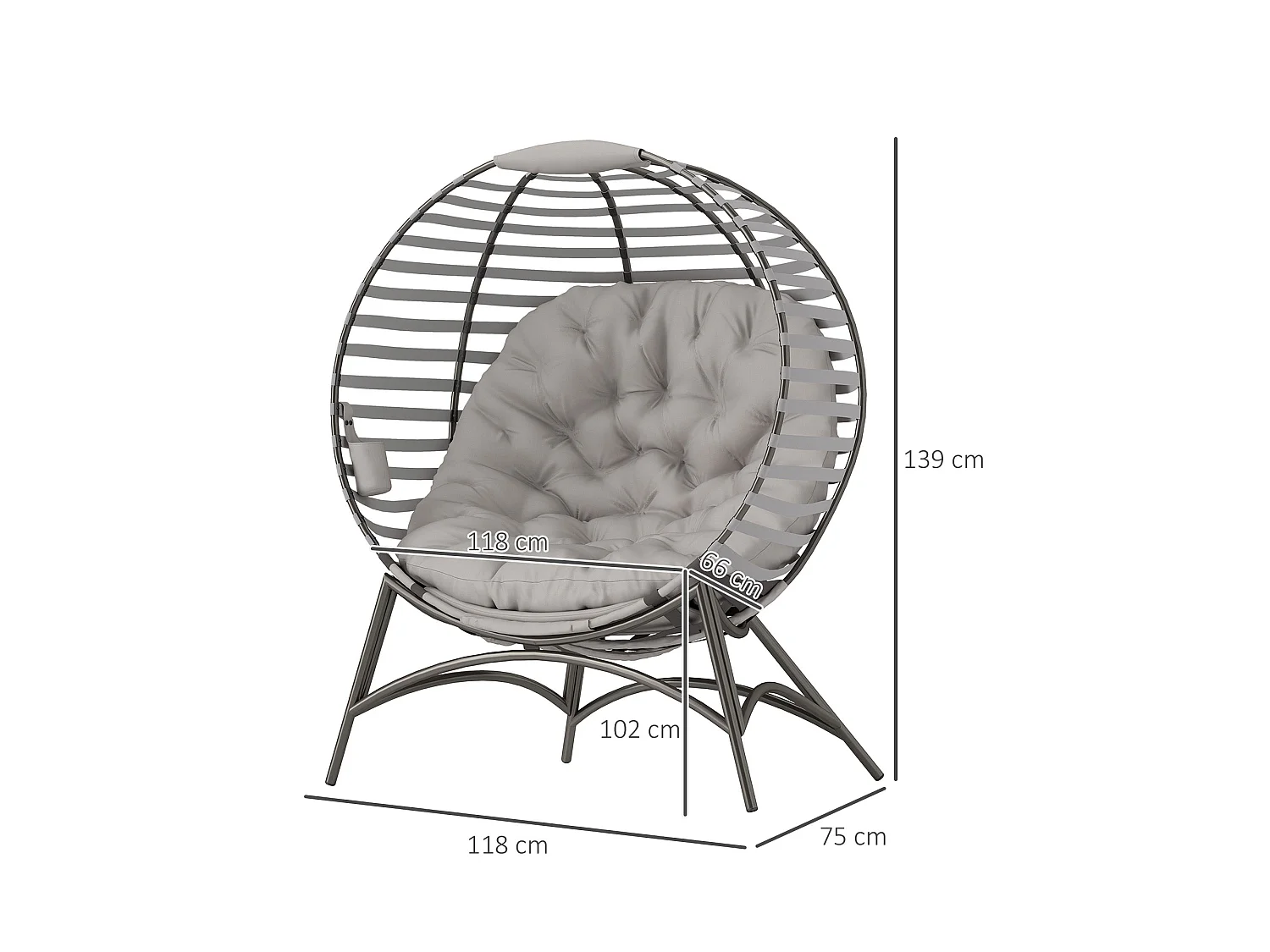 Lenika Oversized Light Grey Egg Chair with Cushion and Side Pocket