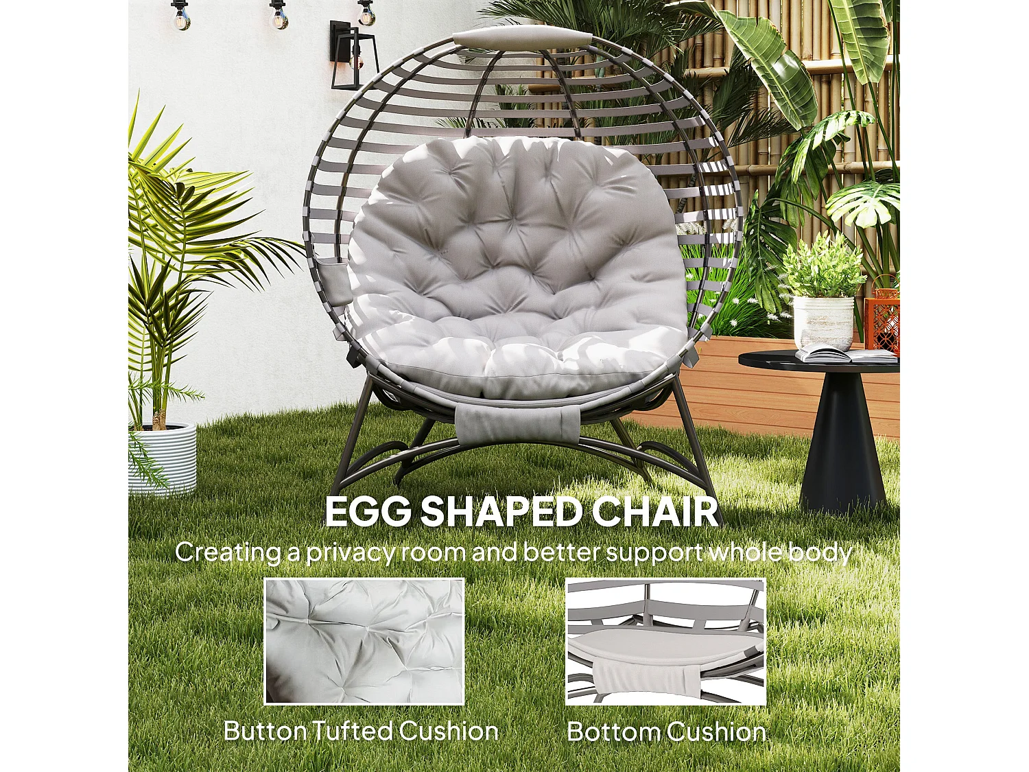 Lenika Oversized Light Grey Egg Chair with Cushion and Side Pocket