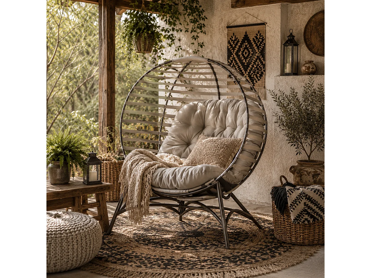 Lenika Oversized Light Grey Egg Chair with Cushion and Side Pocket
