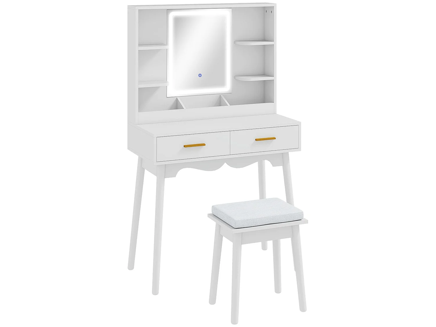 Dididi White Dressing Table With LED Mirror Stool and Storage
