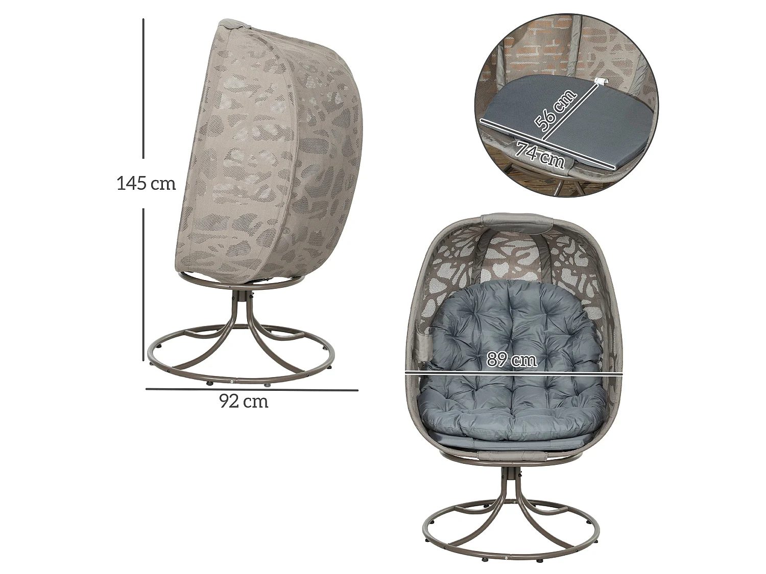 Nise Grey Swivel Egg Chair With Cushions