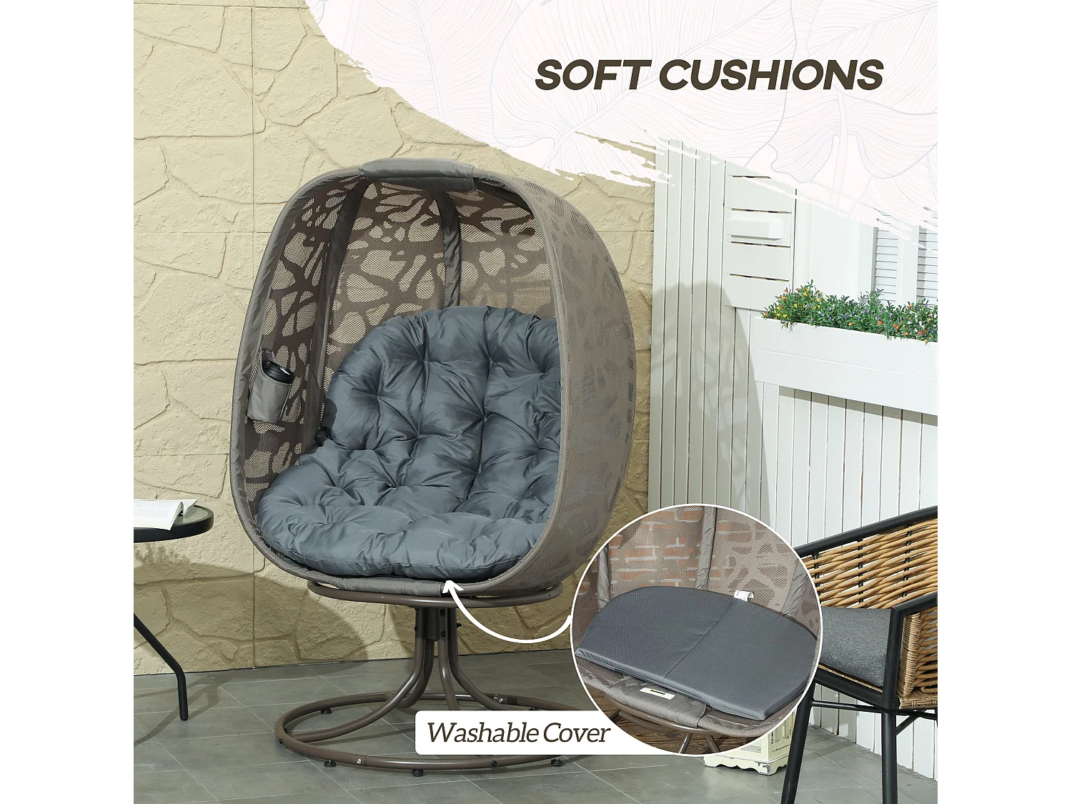 Nise Grey Swivel Egg Chair With Cushions