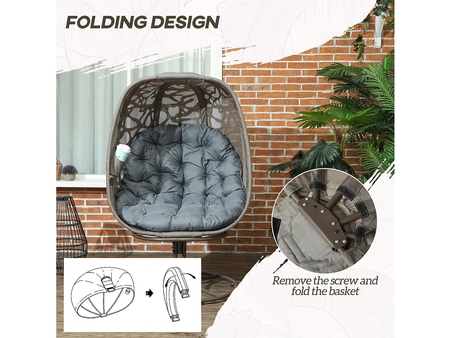 Nise Grey Swivel Egg Chair With Cushions
