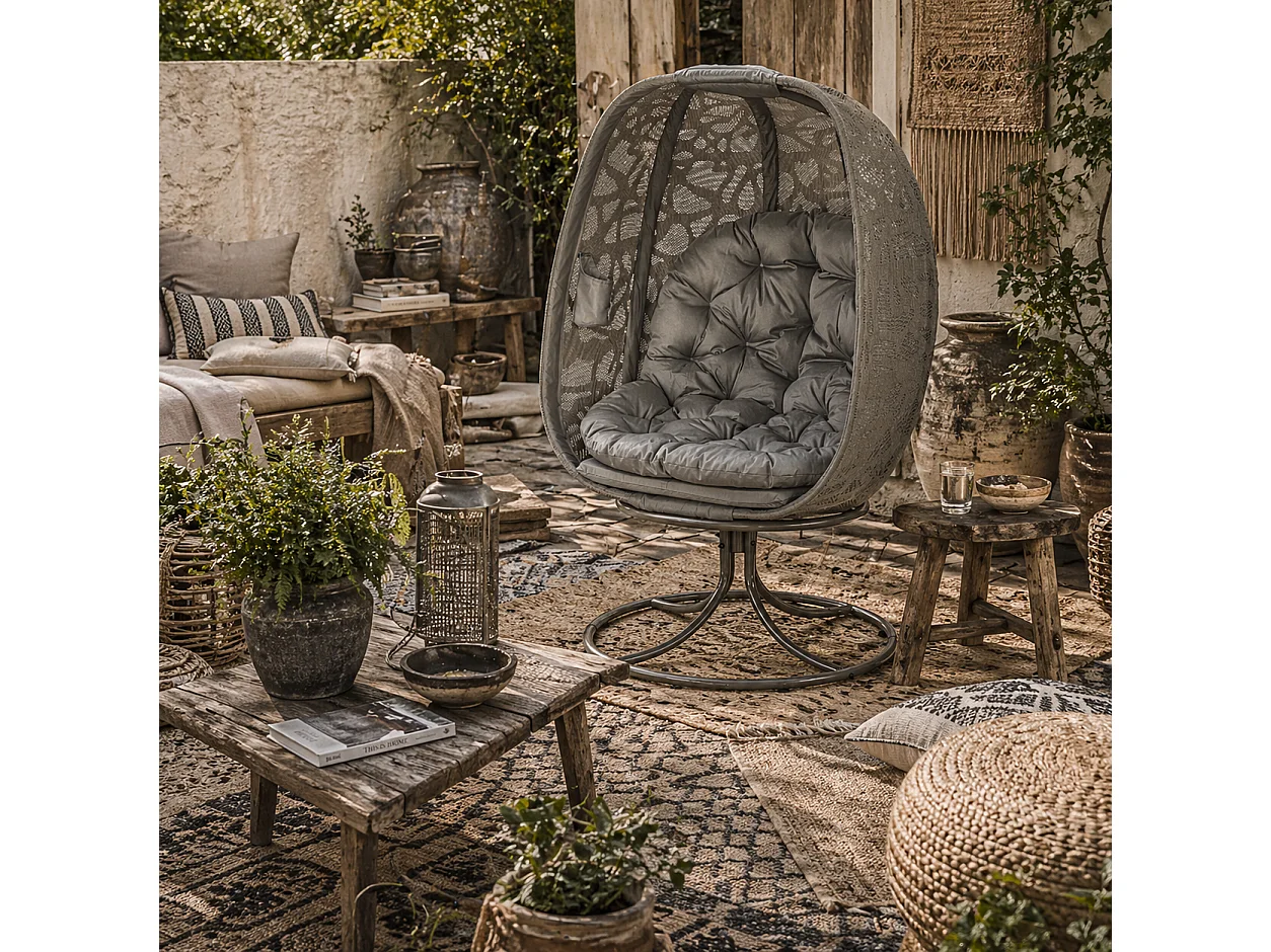 Nise Grey Swivel Egg Chair With Cushions