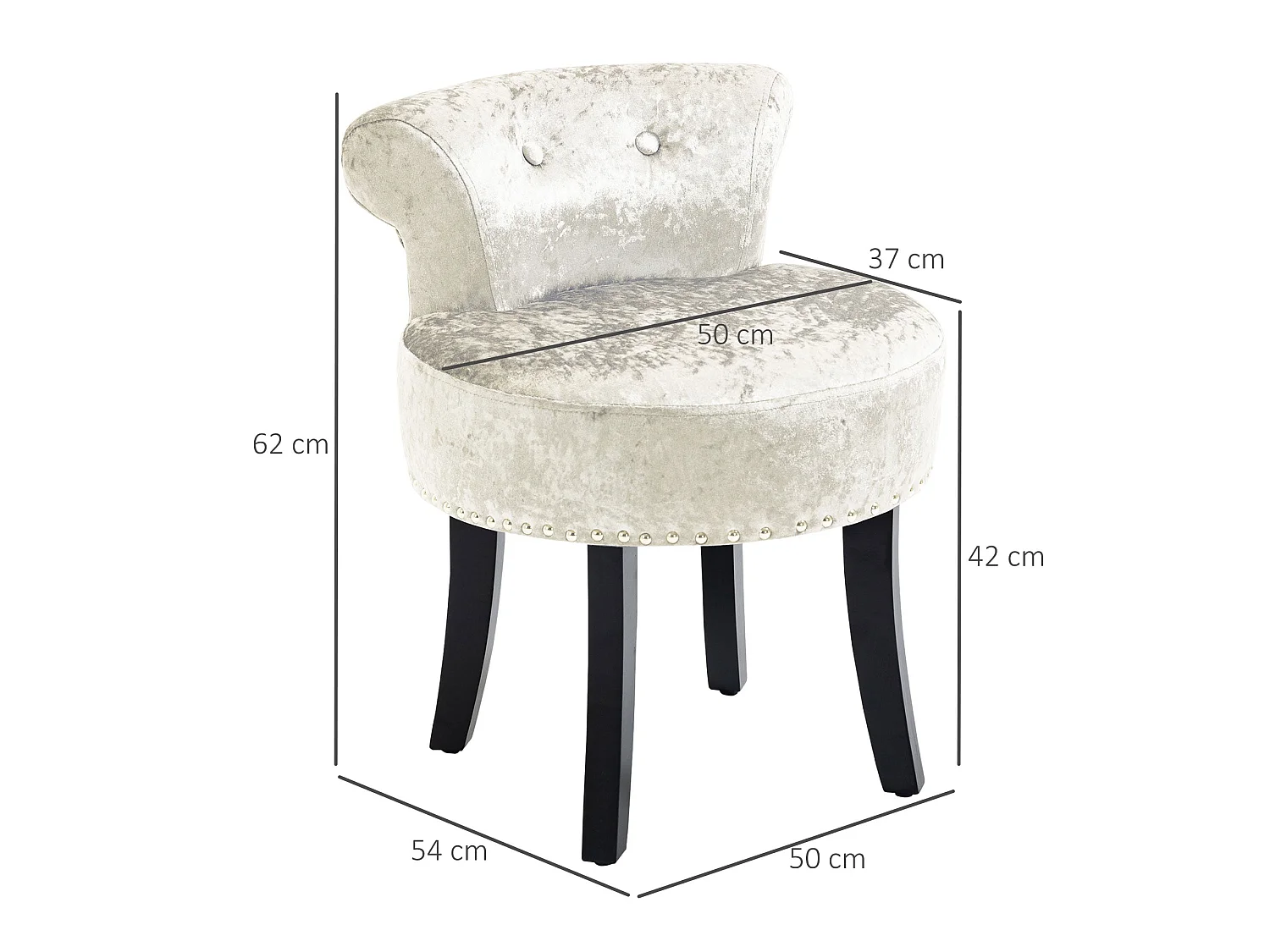 Salami Beige Velvet Dressing Table Stool Rubberwood Legs