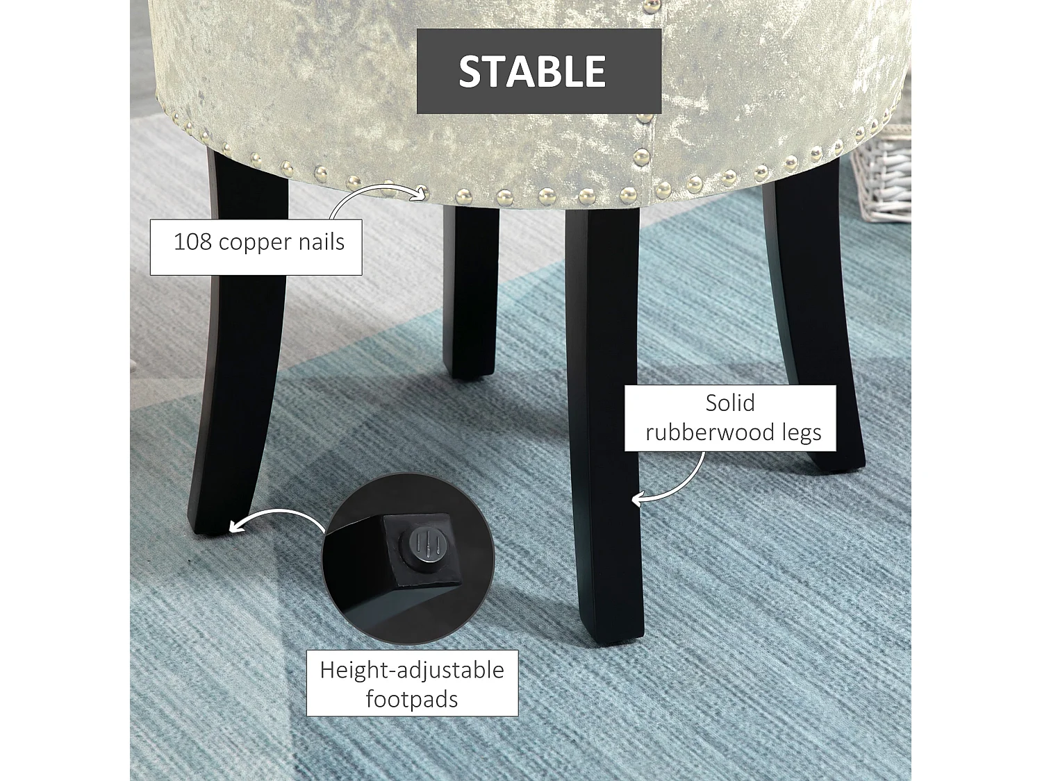 Salami Beige Velvet Dressing Table Stool Rubberwood Legs